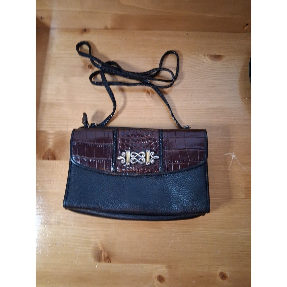 Crossbody Bag VTG BRIGHTON Collection Leather Wallet Bag Black Brown Crocodile